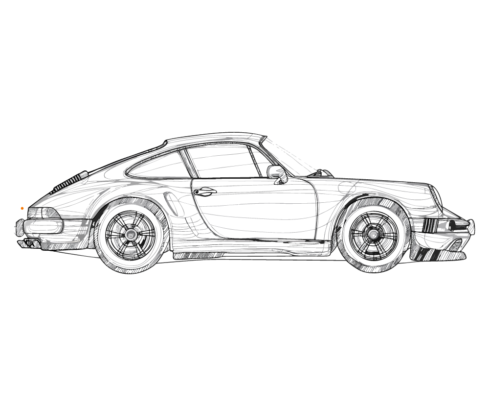 Blueprint sketch of a Porsche 911 sports car