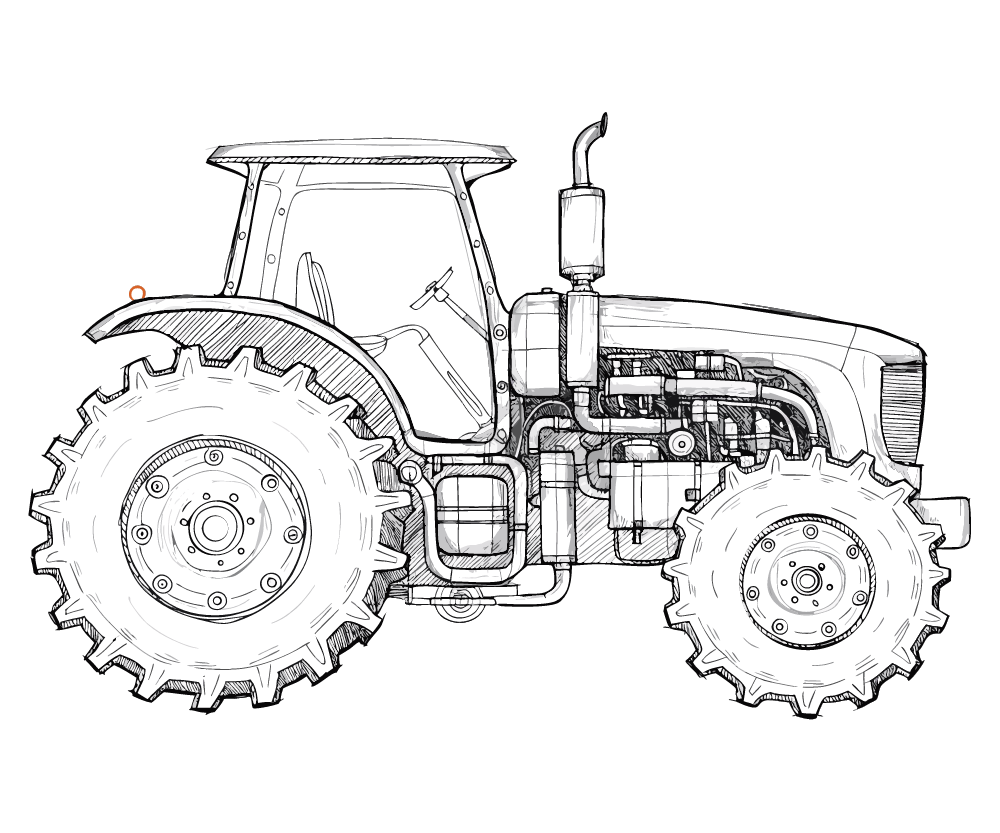 Blueprint sketch of an agricultural tractor