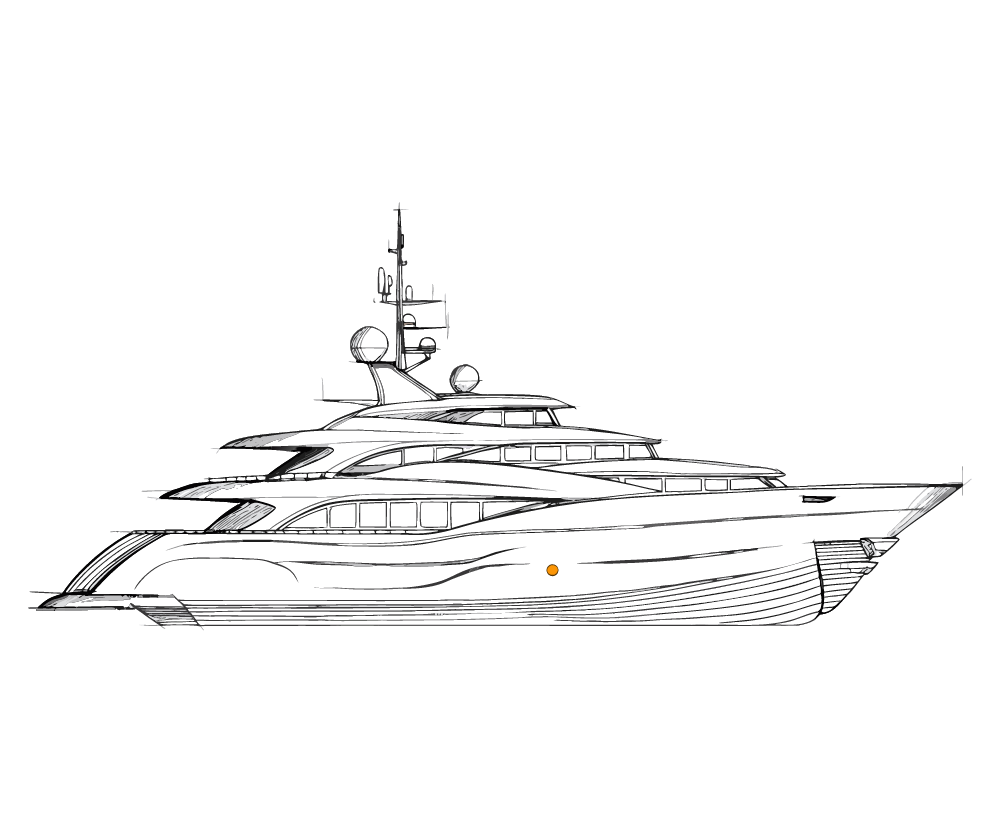 Blueprint sketch of a motor yacht